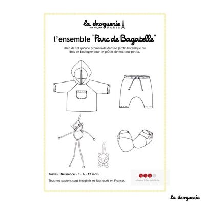 Cartamodello per giacca e pantaloni harem “Parc de Bagatelle”.