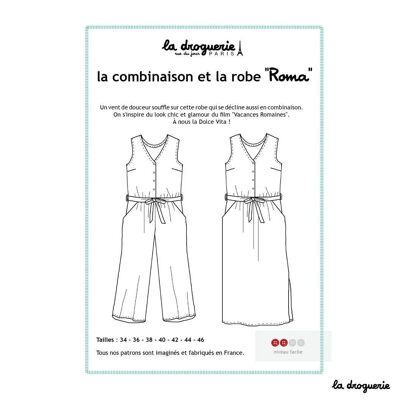 Sewing pattern for the “Roma” women’s jumpsuit and dress