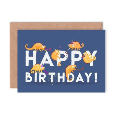 Carte de voeux unique de caméléons d'anniversaire