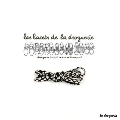 Cordones redondos 65 cm "Crucigramas" Negro/blanco