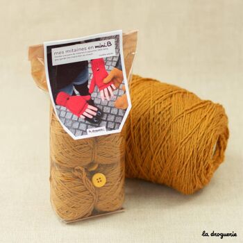 Kit à tricoter des mitaines en laine - Blé 1