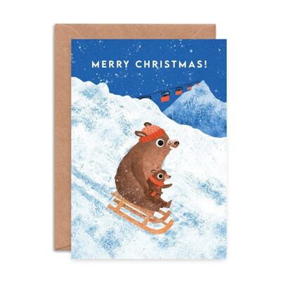 Biglietto di Natale singolo con orsi in slitta