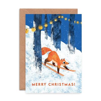 Biglietto natalizio singolo Skiing Fox