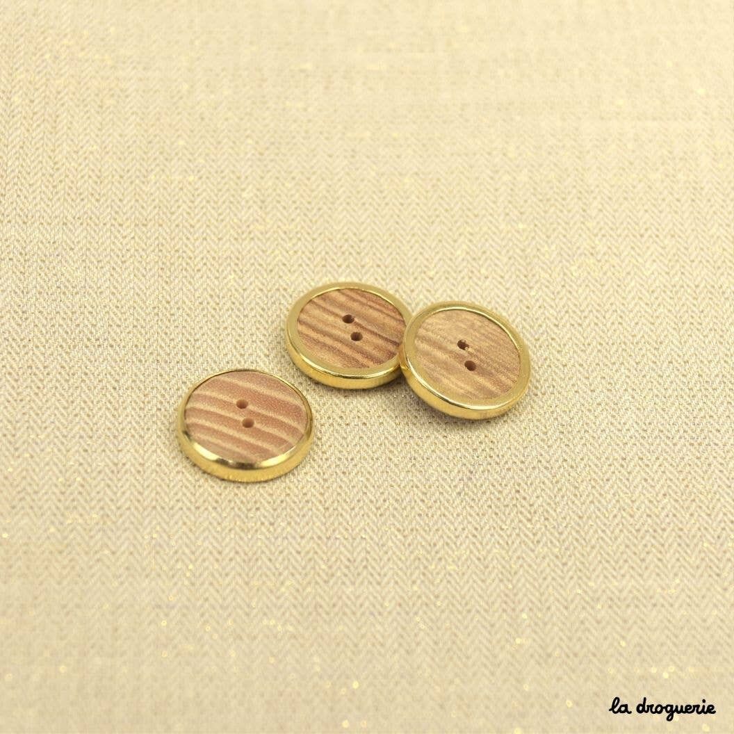 Bottone "Pegno di faggio bordo metallico" 19 mm