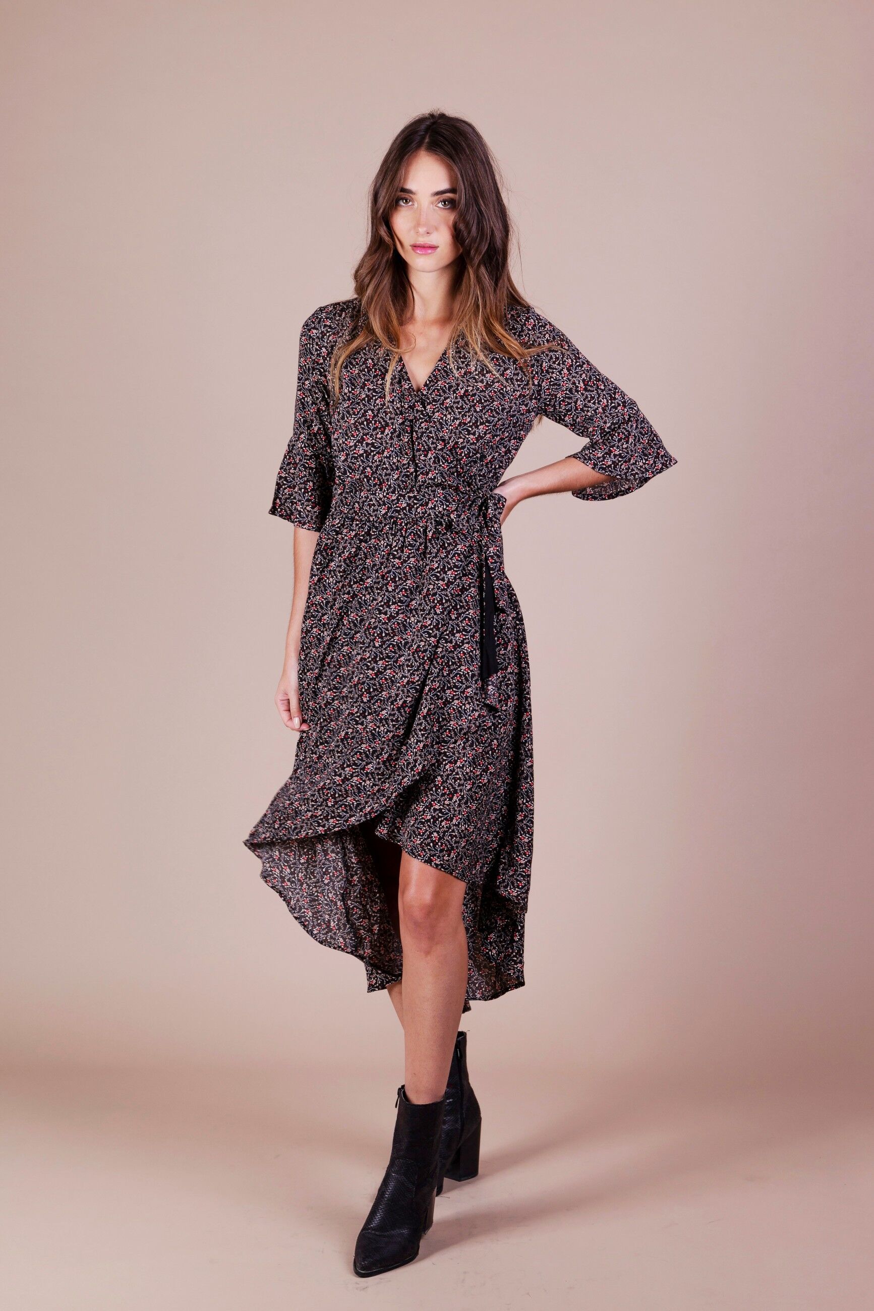 RIANA vestito nero stampato