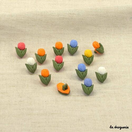 Bouton "Fleur tulipe et sa feuille" 15 mm