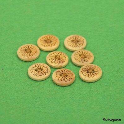 Button "Boxwood pawn engraved daisy" 15 mm