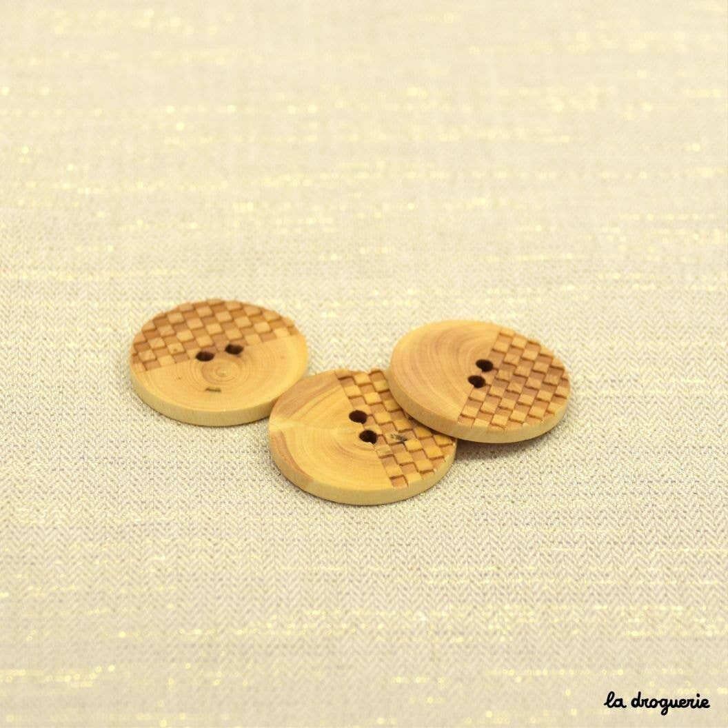 Bouton "Buis demi gravure damiers" 27 mm