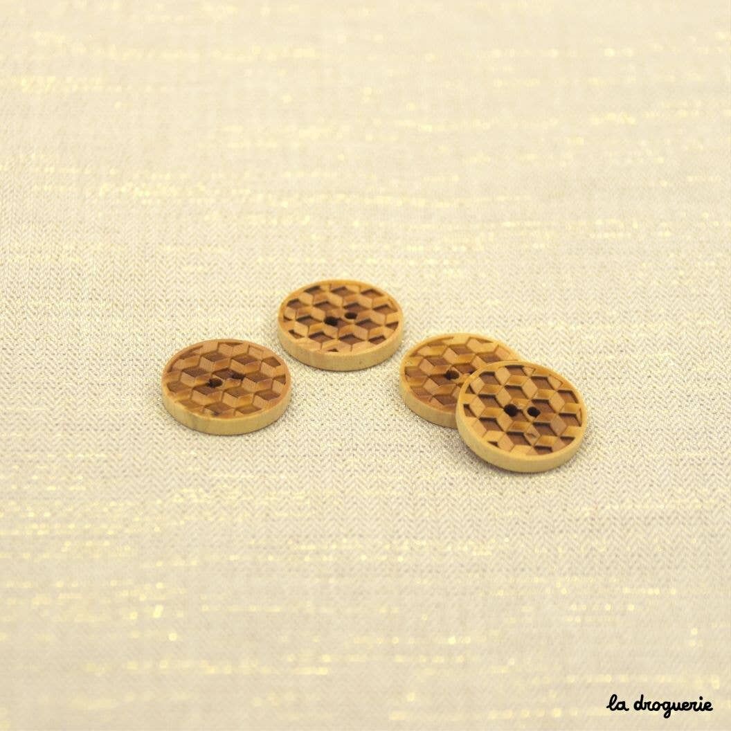 Bouton "Buis cubes en perspective" 20 mm