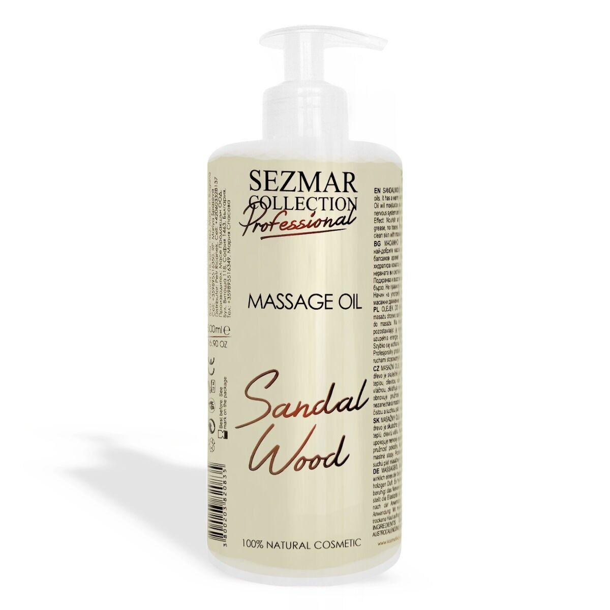 Aceite Corporal de Masaje Profesional Sándalo - 100% Natural, 500 ml
