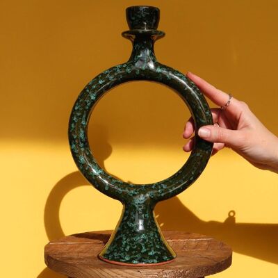 Circular Ceramic Candle Holder - Shaded Green - Handmade