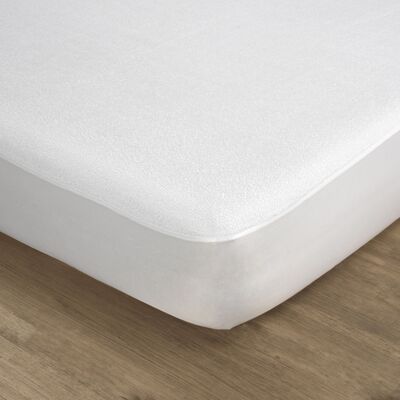 Protector de colchón rizo impermeable, ajustable, silencioso alto 30 cm color blanco