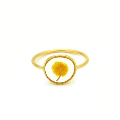 Anello fiore naturale Mimosa | Anello floreale | Gioielli floreali | Riempito in oro 14k
