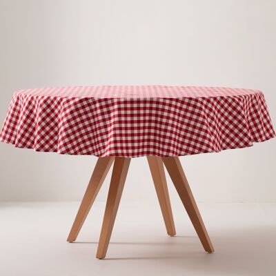 Round gingham stain-resistant tablecloth, cotton, natural drape fabric feel