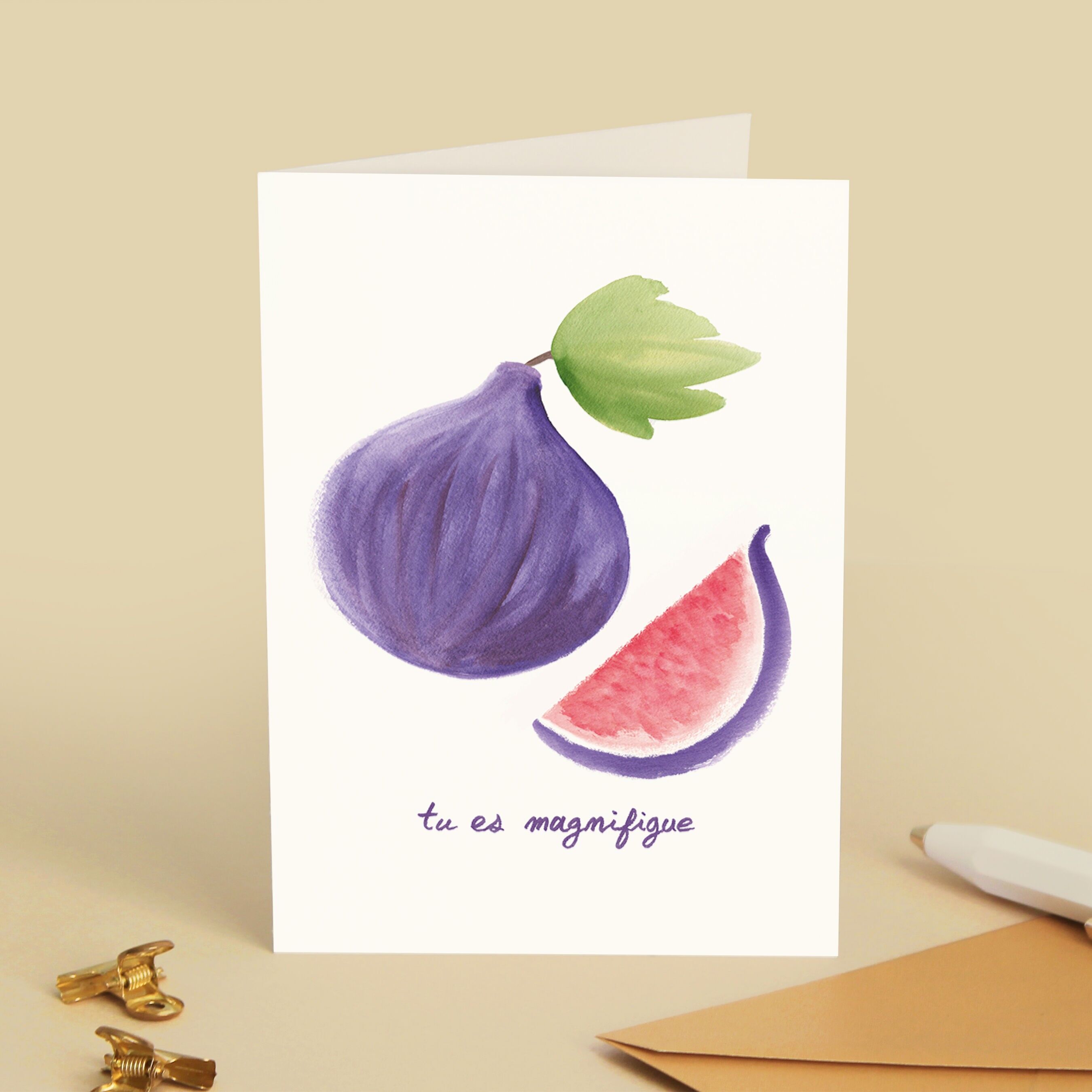 "Sei magnifico" Biglietto di auguri con frutta - Amore, amicizia, umorismo, giochi di parole, tutte le occasioni - Illustrazione ad acquerello - Messaggio in francese