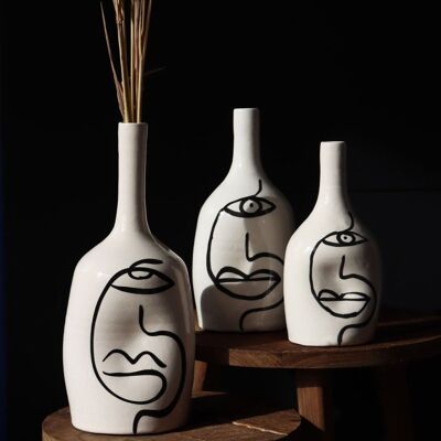 Distorted Ceramic Face Vase - Handmade - White