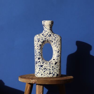 Roma gesprenkelte Vase – handgefertigte Keramik – Weiß und Blau