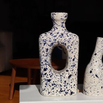 Vase Moucheté Roma - Céramique Fait main -  Blanc et bleu 2