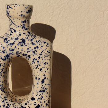 Vase Moucheté Roma - Céramique Fait main -  Blanc et bleu 4