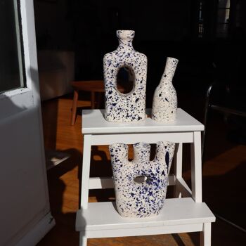 Vase Moucheté Roma - Céramique Fait main -  Blanc et bleu 6