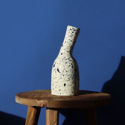 Oblique Speckled Vase - Handmade Ceramic - White and blue