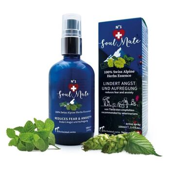 Soulmate N°1® - spray relaxant et apaisant à base de plantes médicinales traditionnelles des Alpes pour chiens, chats et chevaux 1