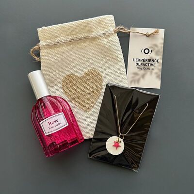 Olfactory necklace and perfume pouch “Souffle de Rose”