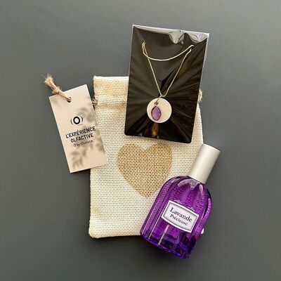 Olfactory necklace and perfume pouch “Vent de Lavande”