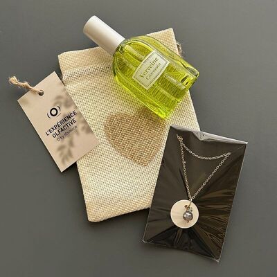 Olfactory necklace and perfume pouches “Verbena Douceur”