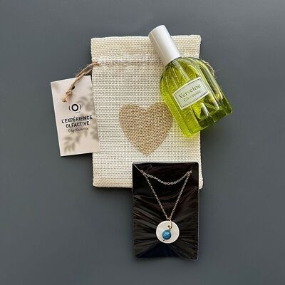 Olfactory necklace and perfume pouch “Verbena d’Azur”