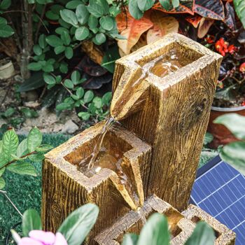 Livingandhome Fontaine de jardin autoportante avec décoration de rocaille à énergie solaire 3