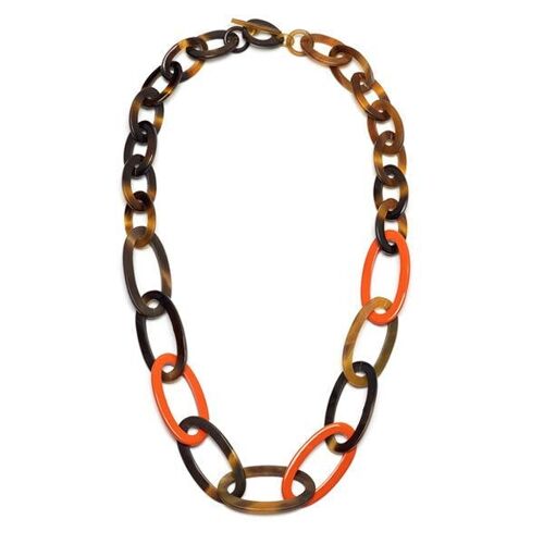 Oval link brown & Orange horn link necklace