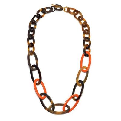 Halskette mit ovalen Gliedern aus braunem und orangefarbenem Horn