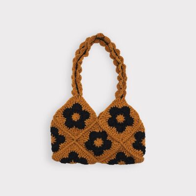 Bolso baguette de ganchillo tejido floral hecho a mano