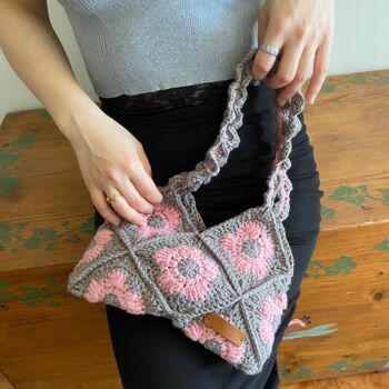 Sac baguette au crochet à tricoter floral fait à la main 3