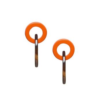 Boucle d'oreille en corne à maillons ovales naturels orange et marron 1
