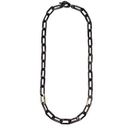Long rectangle link horn necklace - Black Natural