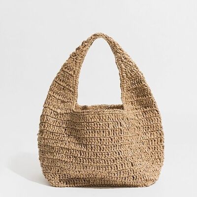 Bunte Eimer-Strandtasche aus gewebtem Grasstroh