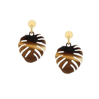 Brown horn palm leaf earring - Gold