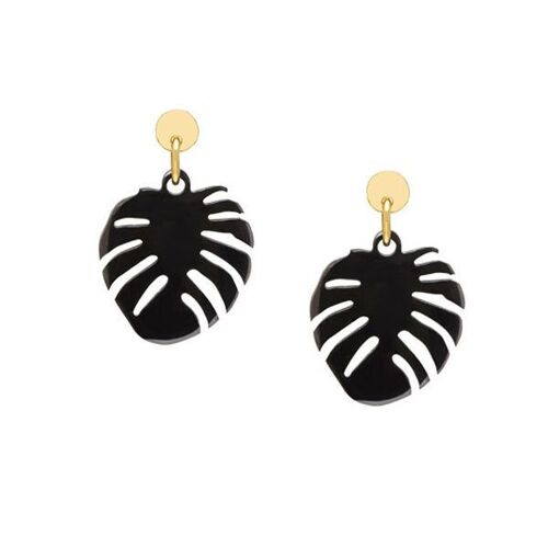 Black horn palm leaf earring - Gold