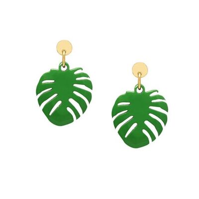 Green horn tropical leaf earring - Gold
