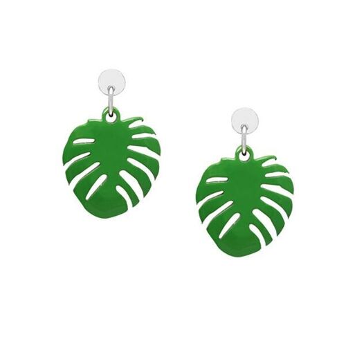 Green horn palm leaf earring - Silver
