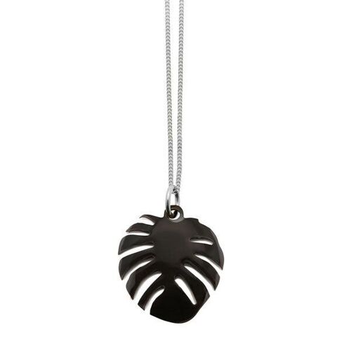 Black horn palm leaf pendant - Silver