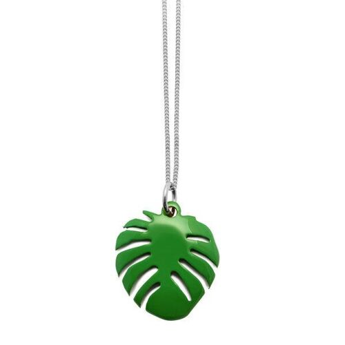 Green horn palm leaf pendant - Silver