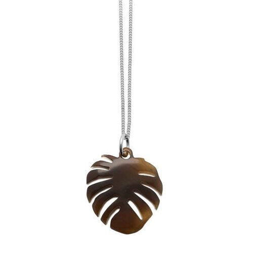 Brown horn palm leaf pendant - Silver