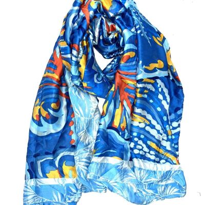 LN-29 Foulard touche soie imprimé végétal