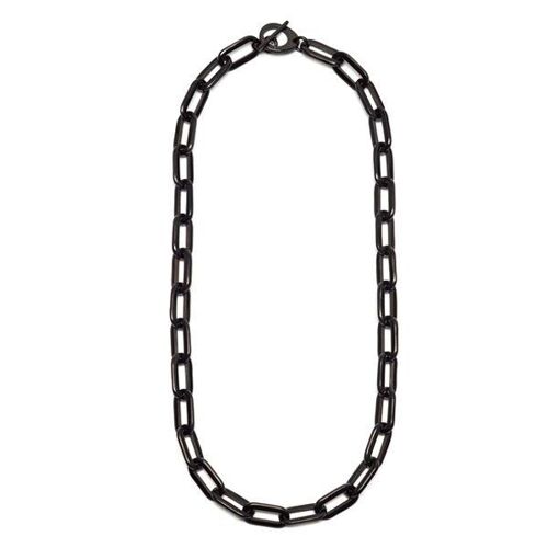 Long rectangle link horn necklace - Black