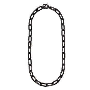 Collier long en corne à maillons rectangles - Noir 1