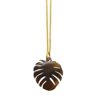 Brown horn palm leaf pendant - Gold
