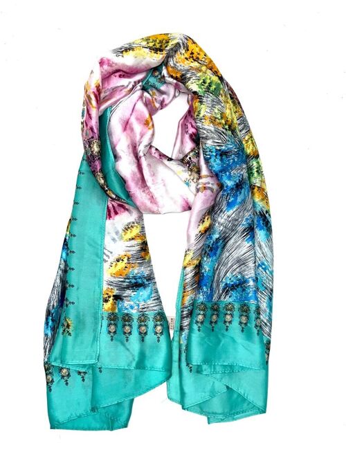 LN-30 Foulard touche soie imprimé plume